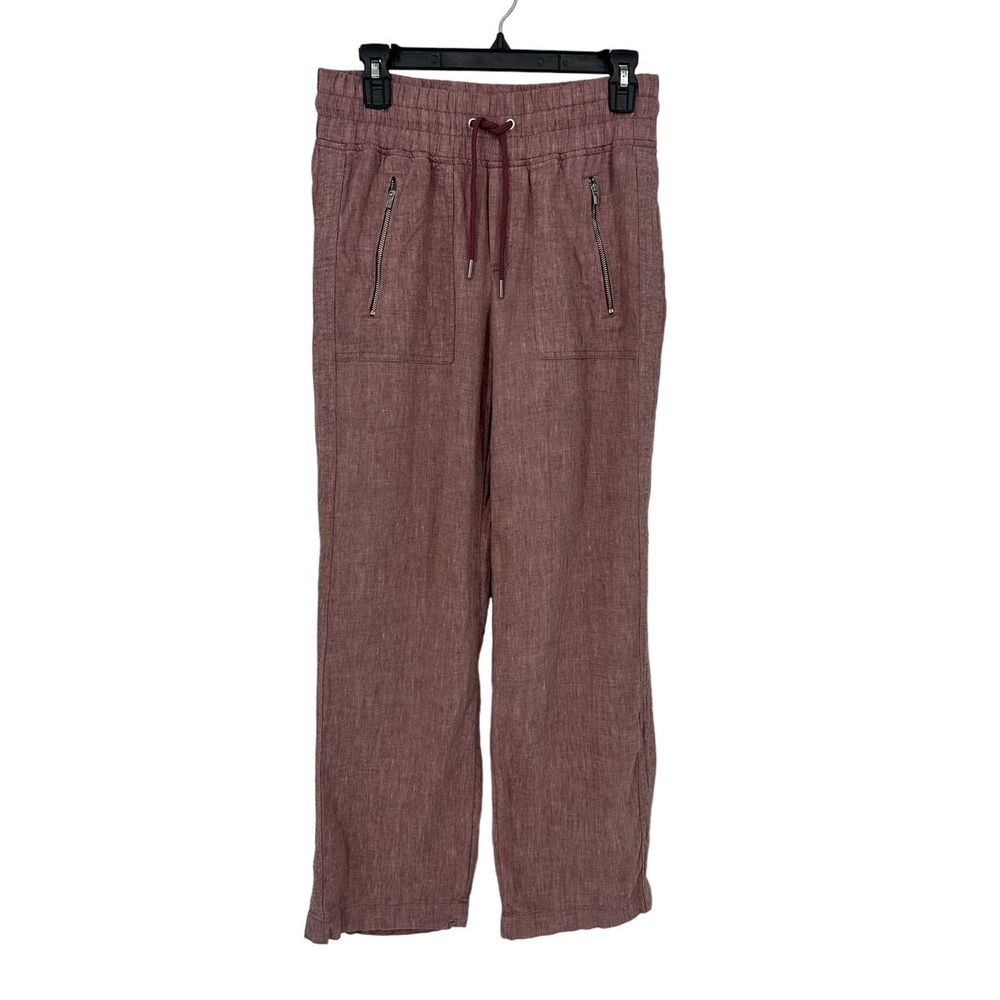 Athleta linens pants women’s size 4 cabo wide leg maroon drawstring travel